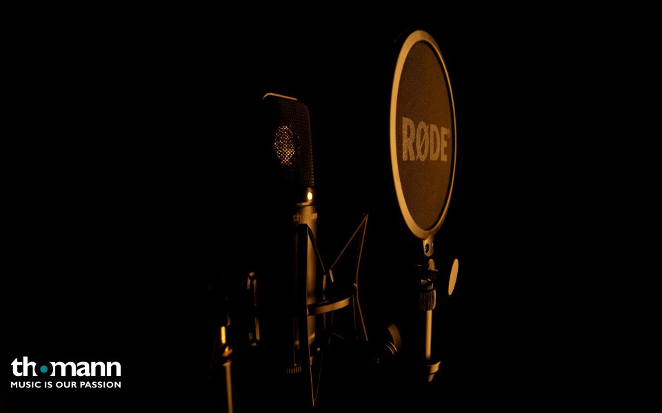 Warm Lit Rode Professional Studio Recording Microphone