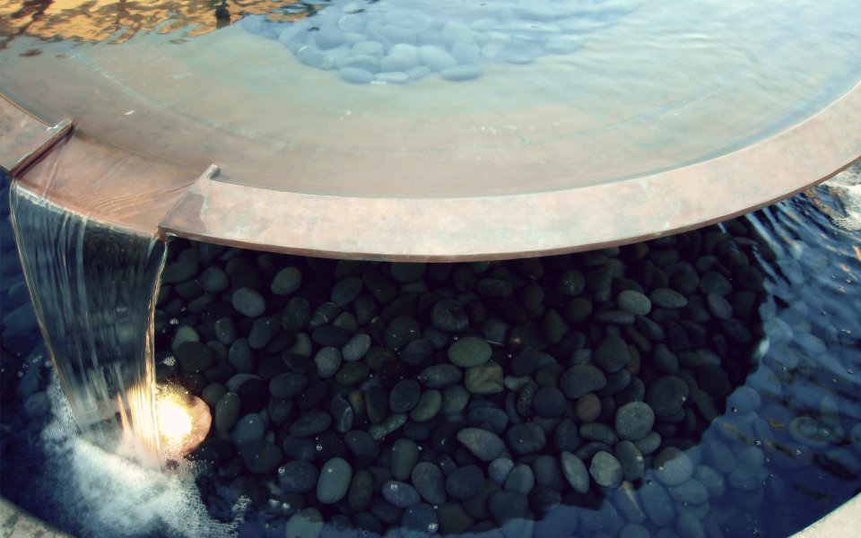 Modern Zen Garden Water Fountain Pebble Scenery Closeup
