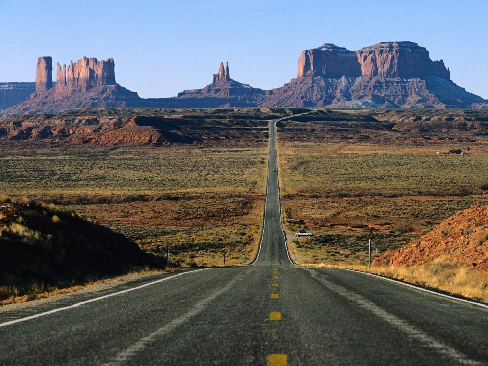 Road Through Monument Valley Arizona Desert Highway Scenery