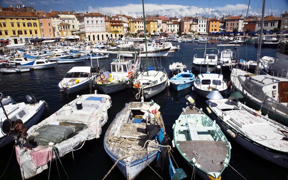 Rovigno Harbor Croatia Coastal Sunny Scenery