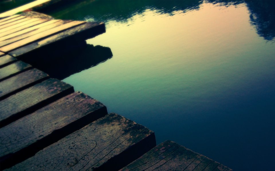 Vintage Sunset Lake Wooden Pier Landscape