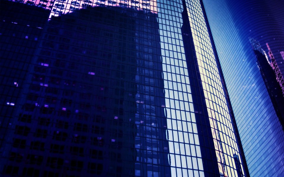 Modern City Skyscraper Glass Facade Night View