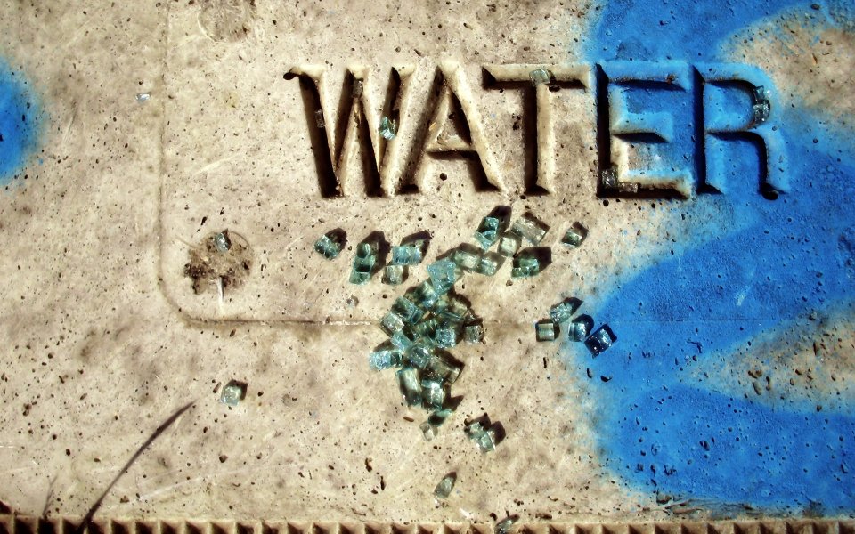 Water Engraved Mark On Old Cement Ground Macro Closeup