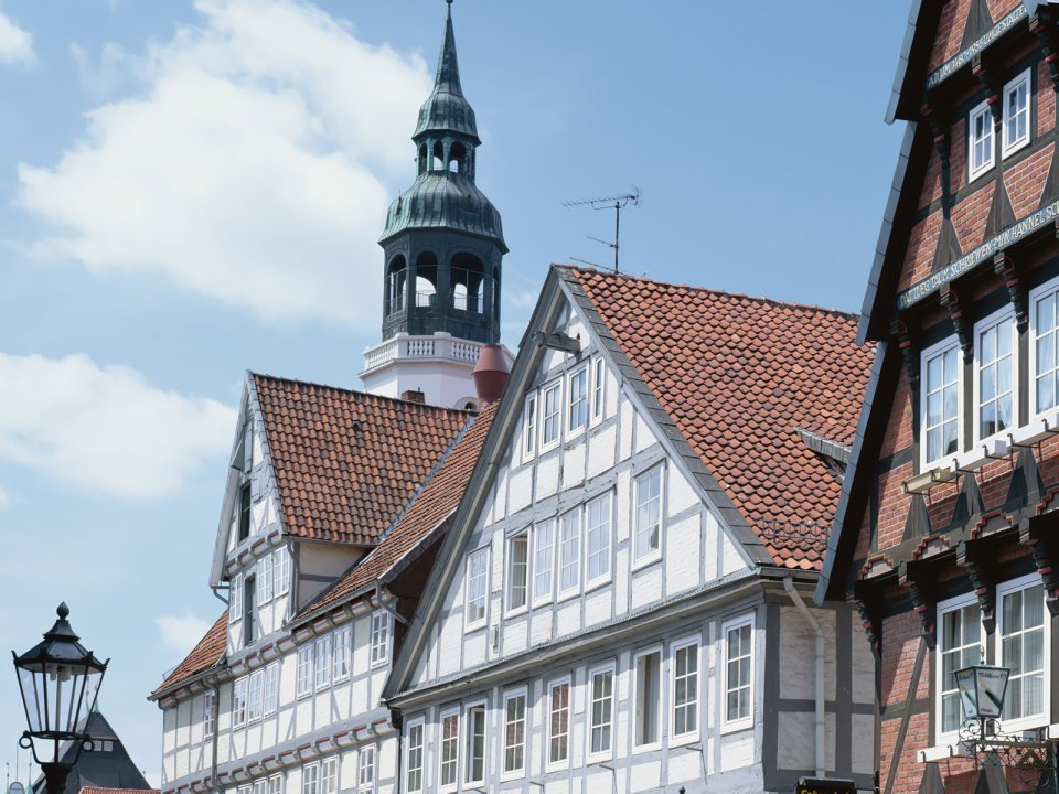 Germany Small Town Half Timbered Historic Buildings Street View