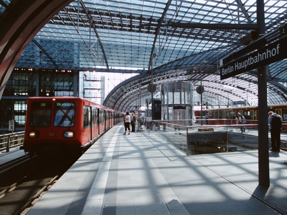 Germany Berlin Hauptbahnhof Platform Red Commuter Train