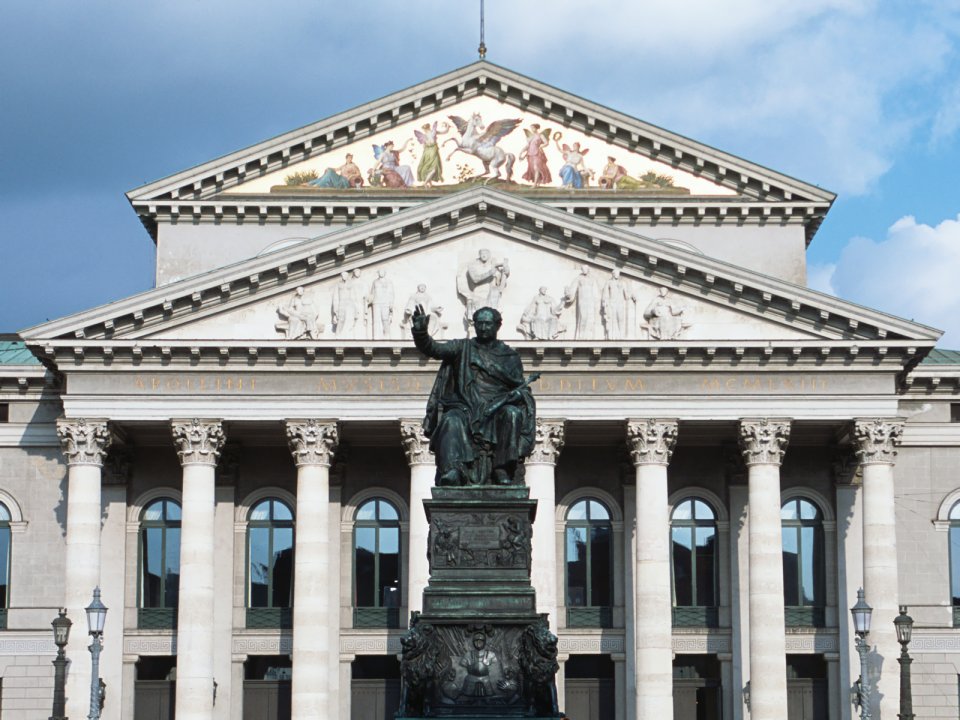 Germany Munich National Theater Exterior With Bronze Statue