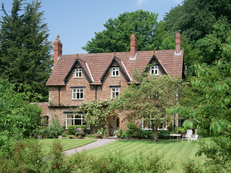 English Country Red Brick Cottage Summer Garden View