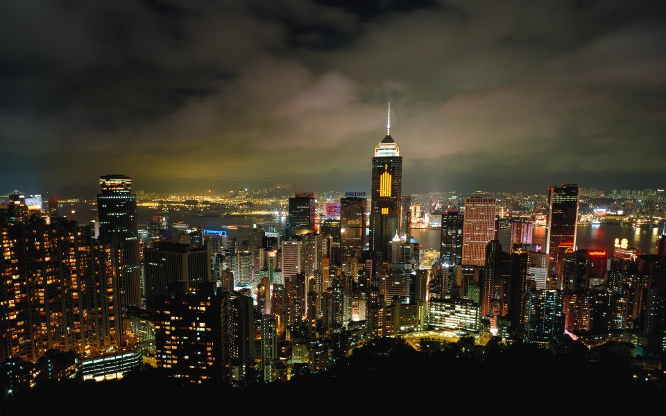 Hong Kong Victoria Harbor Night Skyline View