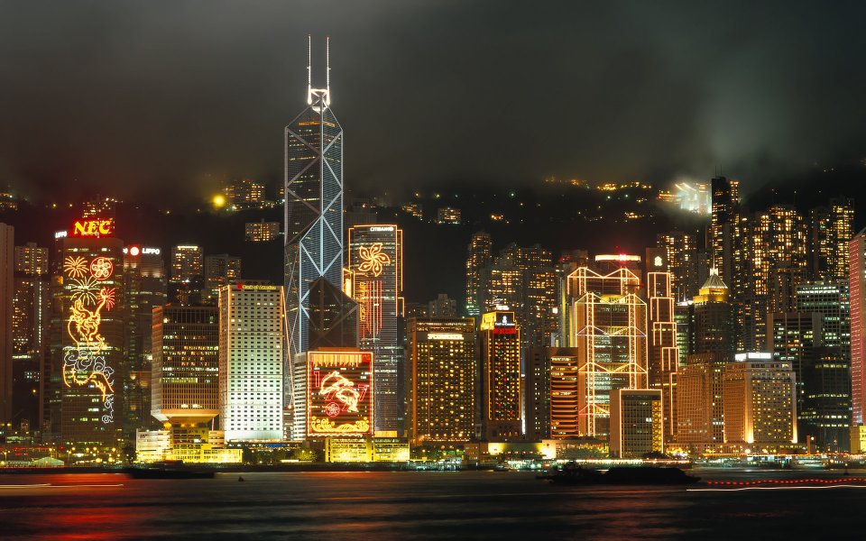 香港维多利亚港节日夜景天际线