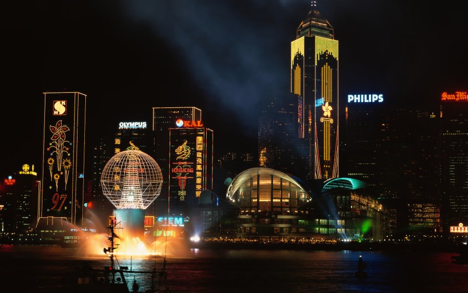 香港维多利亚港97回归主题璀璨夜景