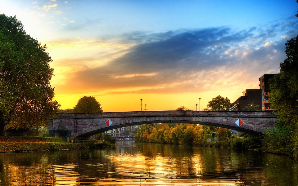 Germany Saar River Sunset Stone Bridge Golden River Scenery