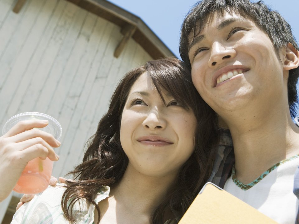 Sweet Young Couple Summer Outdoor Trip Closeup