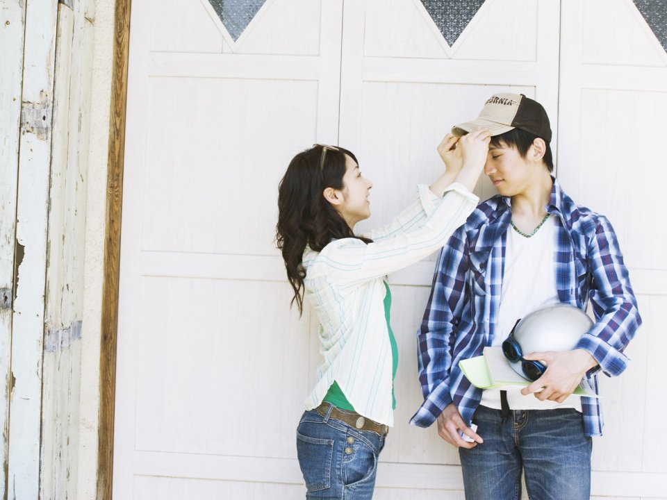 Fresh Japanese Young Couple Sweet Outdoor Interaction Photo
