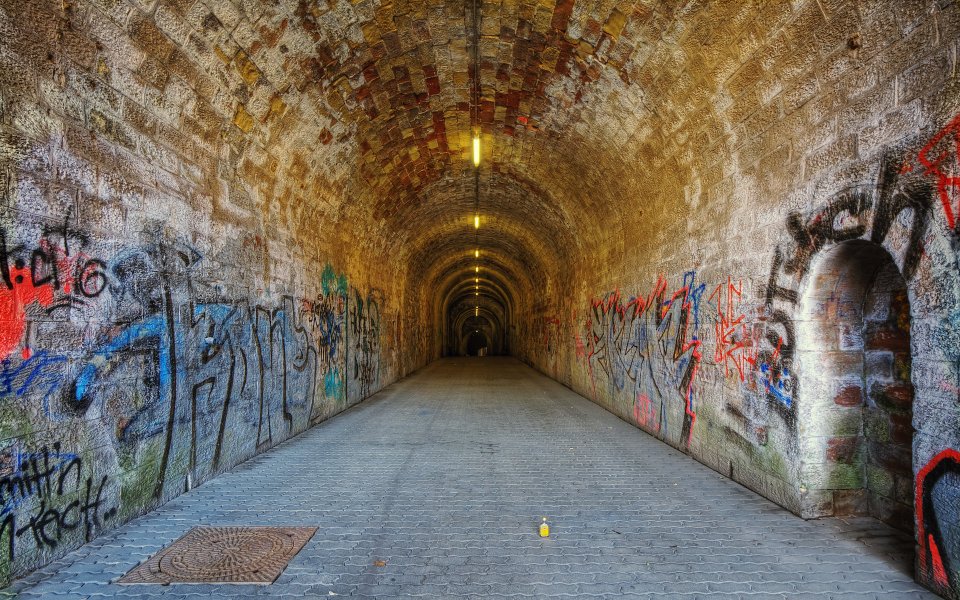 Germany Saarbrucken Graffiti Stone Pedestrian Tunnel