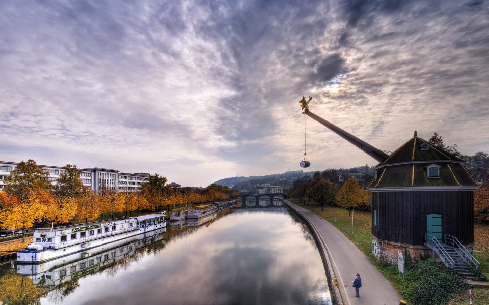 Germany Saarbruecken Saar River Autumn Riverside Landscape