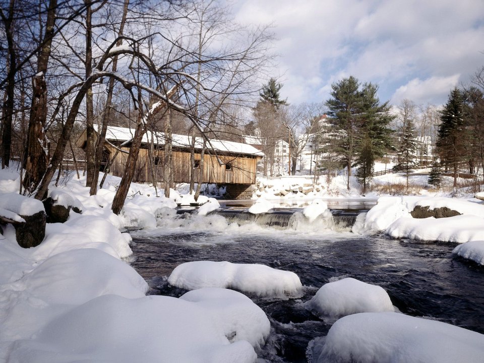 Waterloo Bridge New Hampshire Winter Snow Scenery