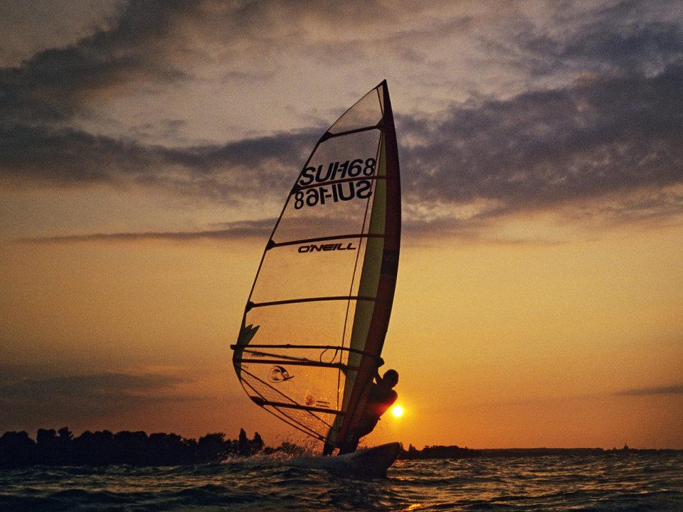 Windsurfing At Sunset Thurgau Switzerland