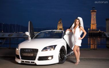 Modified White Audi Sports Car And Beauty At Lindau Harbor Night
