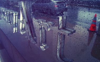 Rainy Glass Water Drops Metal 3d Letters Urban Street Photo
