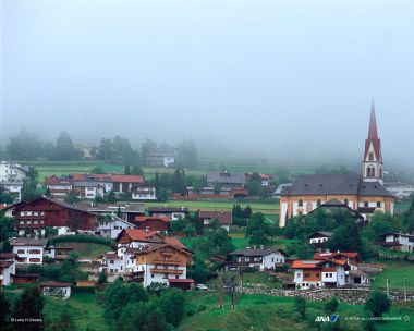 Austrian Alps Misty Village Landscape
