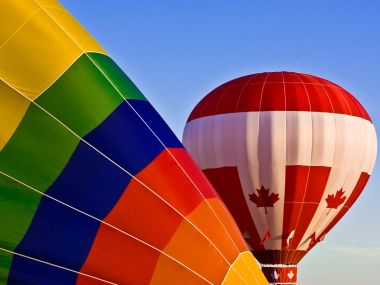 Canada Maple Leaf Hot Air Balloon Colorful Balloon Clear Blue Sky