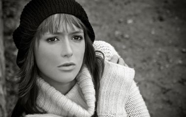 Black And White Outdoor Young Woman Emotional Portrait Photography