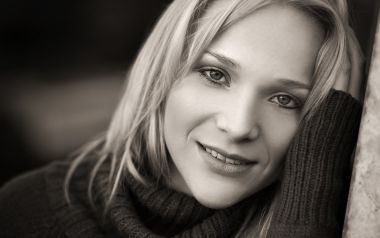 Vintage Black And White Blonde Woman Gentle Portrait
