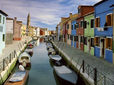 Canal Burano Venice Italy Colorful Houses Landscape