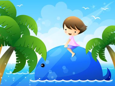 Children Day Cute Illustration Boy Riding Whale Summer Beach Wallpaper