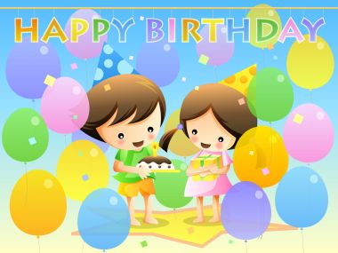 Kids Birthday Party Cartoon Vector Wallpaper