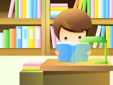 儿童节主题卡通小男孩书房阅读插画壁纸