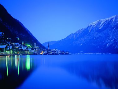 Hallstatt Austria Winter Night Lake View