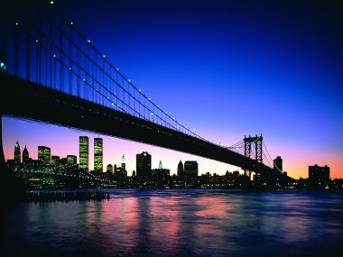 Manhattan Bridge And World Trade Center Twins Night View