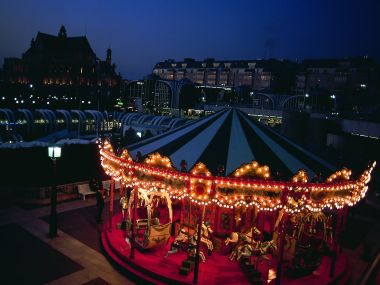 Vintage Carousel At Night In Paris