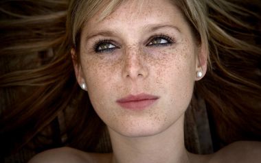 Blonde Freckled Young Woman Portrait Closeup