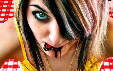 Surreal Creative Portrait Green Eyed Girl With Monarch Butterfly