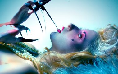 Surreal Creative Portrait Blonde Woman Blue Pink Light Art Photography