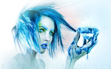 Blue Haired Woman Holding Blue Diamond Surreal Portrait