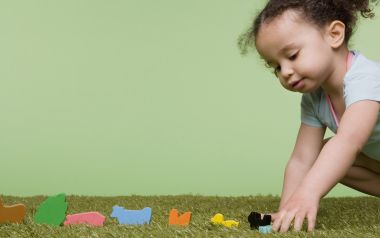 Little Girl Playing Colorful Wooden Animal Blocks Kids Photography