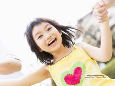 Happy Laughing Asian Little Girl Outdoor Childrens Day Photo