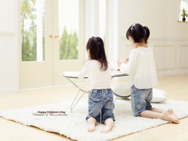 Two Asian Little Girls Playing At Home Childrens Day Warm Photo