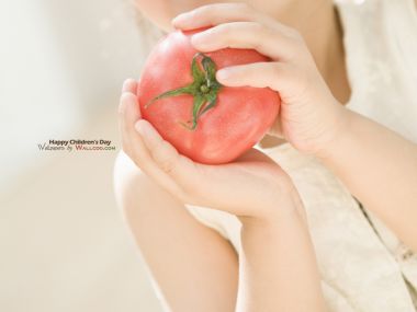 Child Hands Holding Fresh Tomato Childrens Day Photo