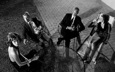 Vintage Black And White Fashion Photo Elegant People Terrace Gathering