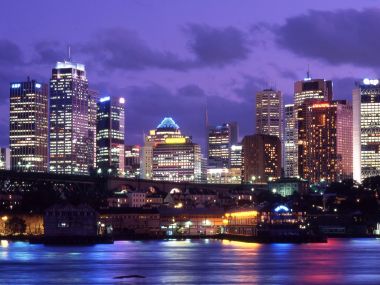 Downtown Sydney Australia Night City Skyline