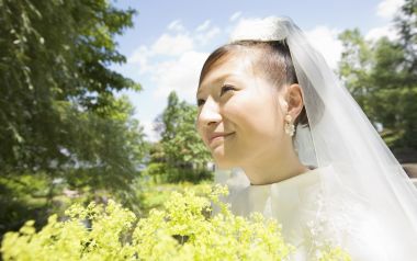 Smiling Young Bride Garden Wedding Photography