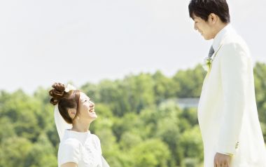 Garden Wedding Bride And Groom Smiling To Each Other