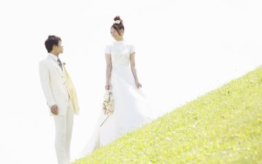 Garden Wedding Bride And Groom Walking On Lawn Romantic Photo