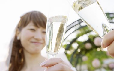 Outdoor Garden Wedding Bride Champagne Toast Photography