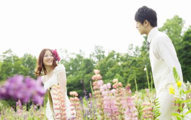 Japanese Garden Flower Field Wedding Couple Photography