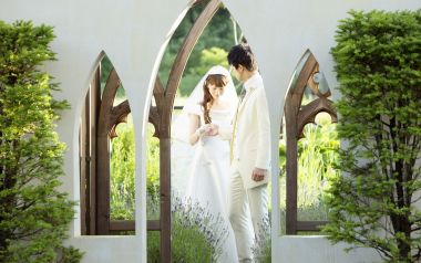 Romantic Garden Wedding Photo Bride And Groom Holding Hands